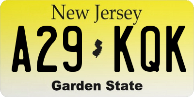 NJ license plate A29KQK