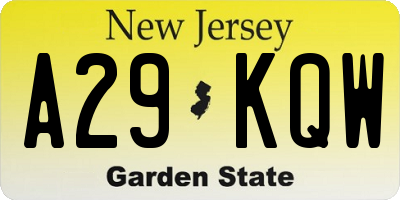 NJ license plate A29KQW