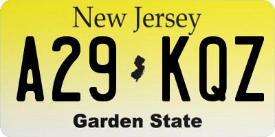 NJ license plate A29KQZ