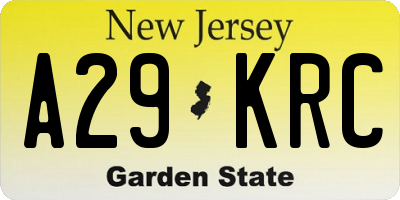 NJ license plate A29KRC
