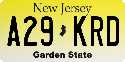NJ license plate A29KRD