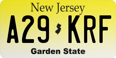 NJ license plate A29KRF