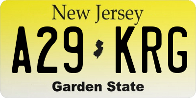 NJ license plate A29KRG
