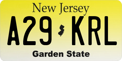 NJ license plate A29KRL