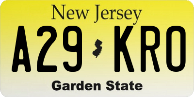 NJ license plate A29KRO