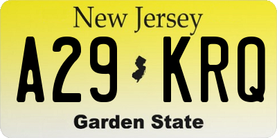 NJ license plate A29KRQ