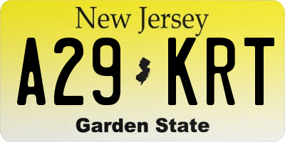 NJ license plate A29KRT