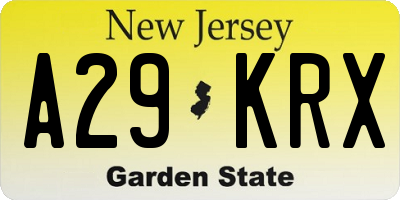 NJ license plate A29KRX