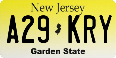 NJ license plate A29KRY