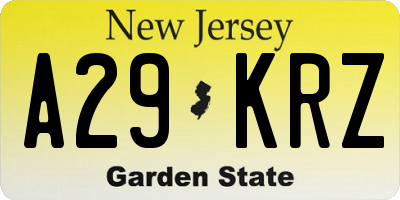 NJ license plate A29KRZ