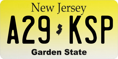 NJ license plate A29KSP