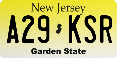 NJ license plate A29KSR