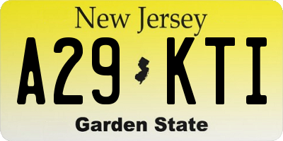 NJ license plate A29KTI