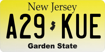 NJ license plate A29KUE