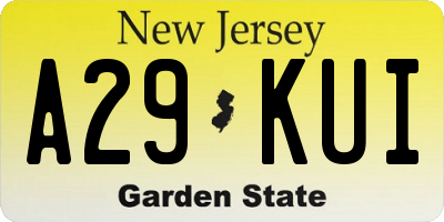NJ license plate A29KUI