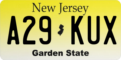 NJ license plate A29KUX