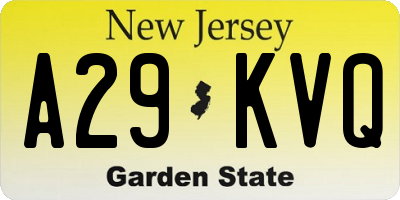 NJ license plate A29KVQ