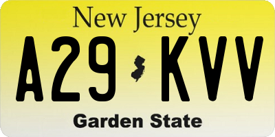 NJ license plate A29KVV