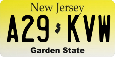 NJ license plate A29KVW