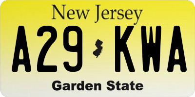 NJ license plate A29KWA