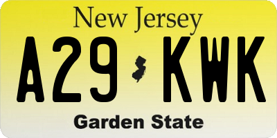 NJ license plate A29KWK