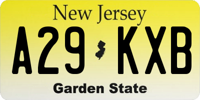 NJ license plate A29KXB
