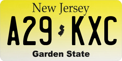 NJ license plate A29KXC