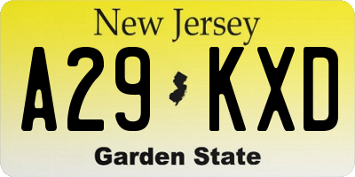 NJ license plate A29KXD