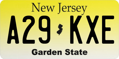NJ license plate A29KXE
