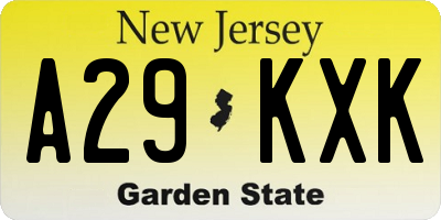 NJ license plate A29KXK