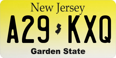 NJ license plate A29KXQ