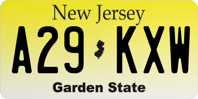 NJ license plate A29KXW