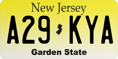 NJ license plate A29KYA