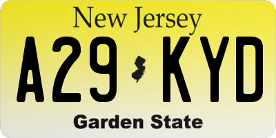 NJ license plate A29KYD