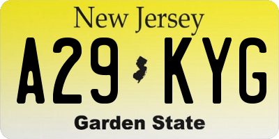 NJ license plate A29KYG