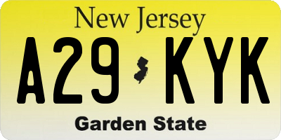 NJ license plate A29KYK