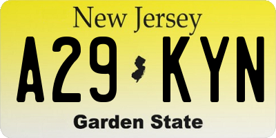 NJ license plate A29KYN