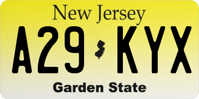 NJ license plate A29KYX