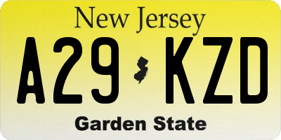 NJ license plate A29KZD