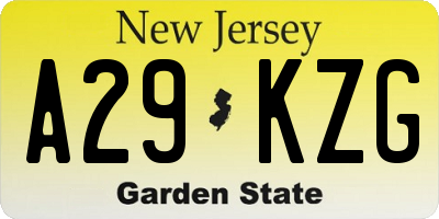 NJ license plate A29KZG