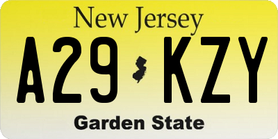 NJ license plate A29KZY