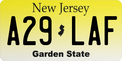 NJ license plate A29LAF