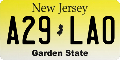 NJ license plate A29LAO