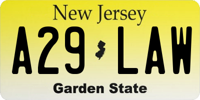 NJ license plate A29LAW