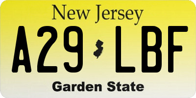 NJ license plate A29LBF