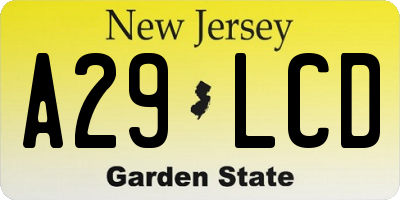 NJ license plate A29LCD