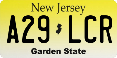 NJ license plate A29LCR