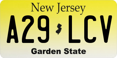 NJ license plate A29LCV