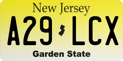 NJ license plate A29LCX