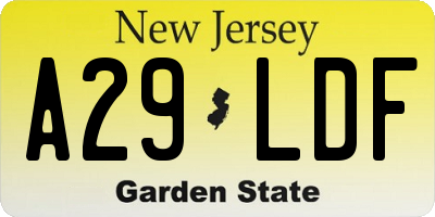 NJ license plate A29LDF